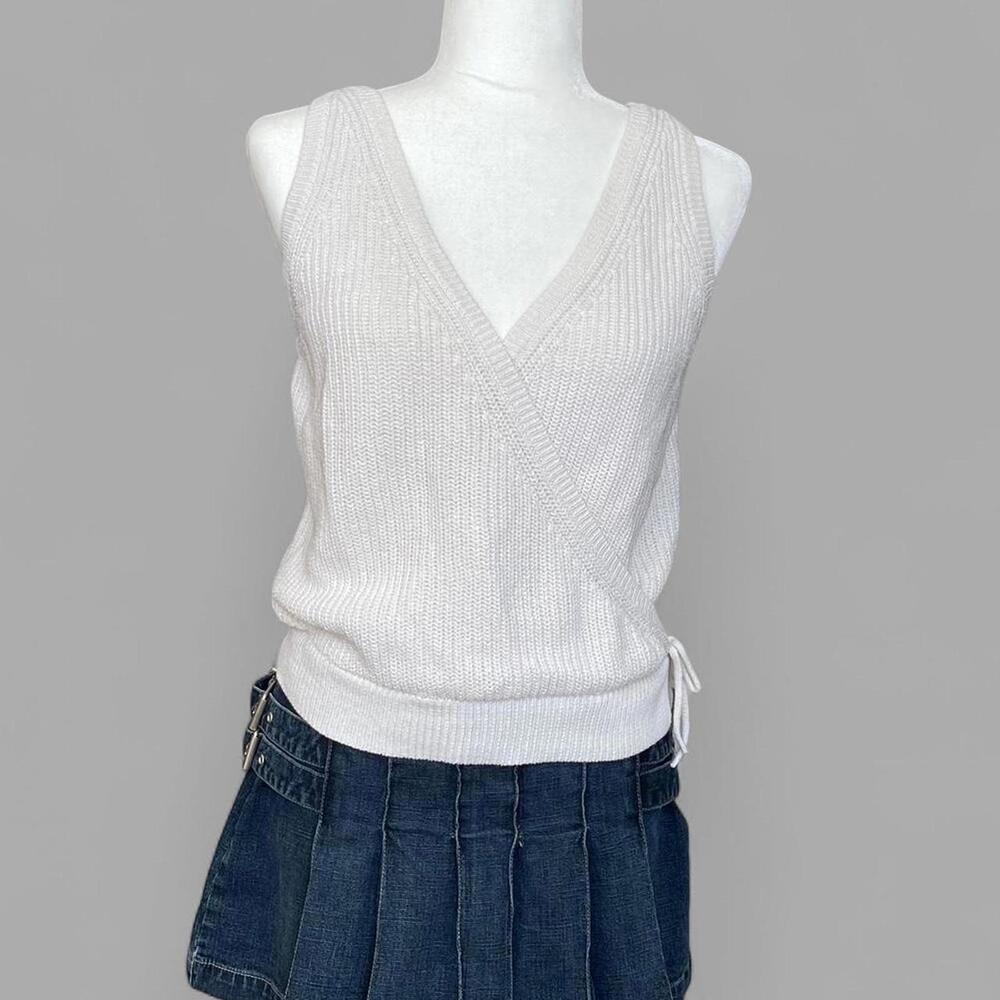 White Babaton Knit Wrap Top with Tie Detail! 🤍